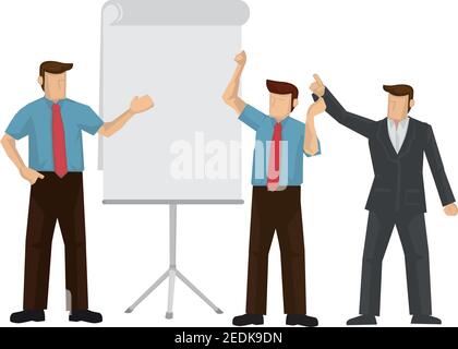 Un gruppo di uomini d'affari che discutono di lavoro. Concetto di comunicazione aziendale e lavoro di squadra. Illustrazione vettoriale isolata del cartone animato. Illustrazione Vettoriale