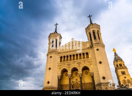 La Basilica Notre Dame de Fourviere a Lione nel Rodano, Francia Foto Stock