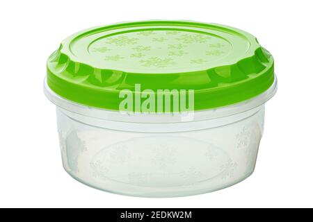Contenitore in plastica per alimenti con coperchio verde chiaro isolato su sfondo bianco. Togliere il cibo. Il file contiene il percorso di ritaglio. Foto Stock