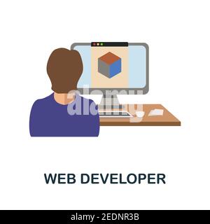 Web Developer icona piatta. Colore elemento semplice da collezione freelance. Creative Web Developer icona per web design, modelli, infografiche e altro ancora Illustrazione Vettoriale