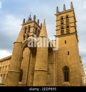 Portico monumentale della Cattedrale di Saint-Pierre a Montpellier in Occitanie, Francia Foto Stock