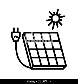 Icona del pannello solare piatto. Pittogramma per il Web. Tratto di linea. Isolato su sfondo bianco. Eps10 vettorie10. Salvare il concetto di ecologia Foto Stock