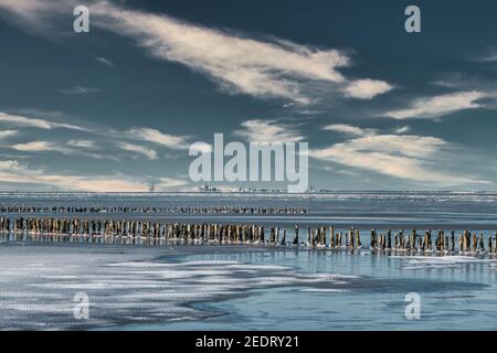 Strada della marea di Beb sul mare di wadden all'isola Mandoe, Esbjerg Danimarca Foto Stock