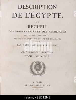 Title page, vol. II Description de l'Égypte, ... État moderne. Pianali. Tomé deuxième Foto Stock