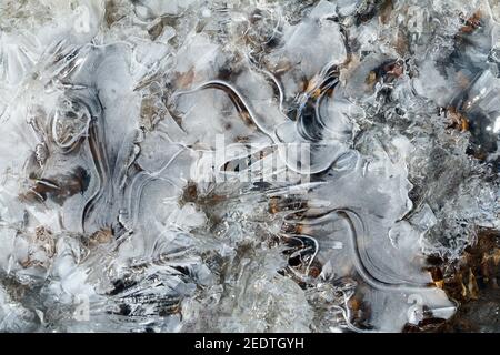 Schema di ghiaccio astratto 15 marzo 2019 presso Brandon, South Dakota Foto Stock