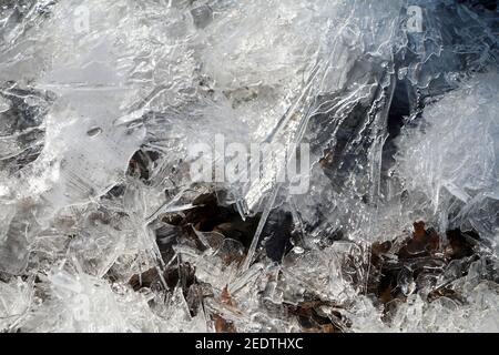 Schema di ghiaccio astratto 15 marzo 2019 presso Brandon, South Dakota Foto Stock