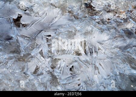 Schema di ghiaccio astratto 15 marzo 2019 presso Brandon, South Dakota Foto Stock