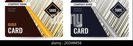 Buono in argento con estremità oro dal design universale. Strisce chiare su sfondo scuro. Modello vettoriale per la pubblicità della vostra azienda. Illustrazione Vettoriale