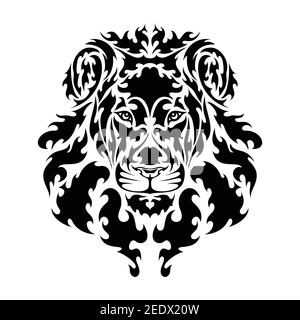 Ritratto astratto disegnato a mano di un leone. Illustrazione grafica vettoriale stilizzata per tatuaggio, logo, decorazioni da parete, stampa di T-shirt o outwear. Questo disegno Illustrazione Vettoriale