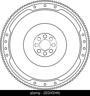 Volano. Trasmissione. Parti di ricambio. Linea sottile vettoriale Illustrazione Vettoriale