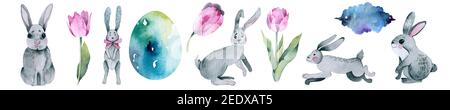acquerello pasqua insieme collezione di elementi primavera Foto Stock