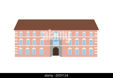 Antico palazzo medievale tedesco. Facciate marroni, tetto grigio, finestre bianche. Edificio in stile vittoriano coloniale europeo. Illustrazione vettoriale Illustrazione Vettoriale