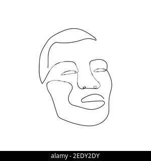 Faccia astratta a linea continua. Ritratto minimalista contemporaneo. Linea disegnata a mano arte di uomo isolato su sfondo bianco. Vettore Illustrazione Vettoriale