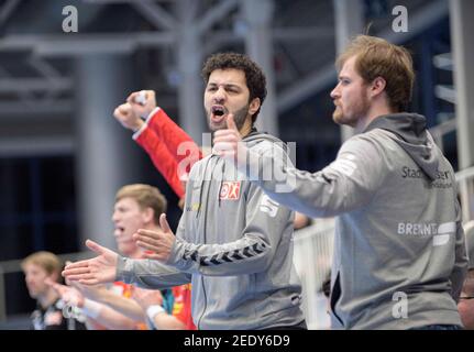 Allenatore Jamal NAJI (MAR) gesto, gesto, emozionale, pallamano 1. Bundesliga, 18th matchday, TUSEM Essen (MAR) - MT Melsungen (MTM) 28:35, il 02/11/2021 in Essen / Germany Â | usage worldwide Foto Stock