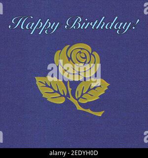 Biglietto di auguri per compleanno . Spazio di copia. Sfondo blu con rosa goffrata oro . Immagine stock. Foto Stock