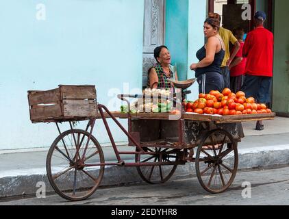 Venditore di alimentari di quartiere a Santa Clara, Cuba, la società socialista mostra un volto diverso al mondo permettendo il business privato. Foto Stock