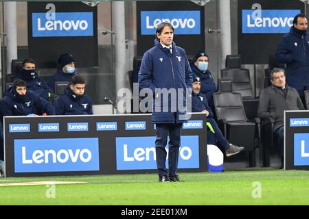 Milano, Italia. 14 Feb 2021. Il manager laziale Simone Inzaghi ha visto nella serie UNA partita tra Inter Milano e Lazio a Giuseppe Meazza di Milano. (Photo Credit: Gonzales Photo/Alamy Live News Foto Stock