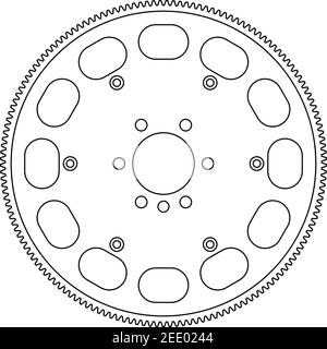 Volano. Parti del veicolo. Parti di ricambio. Linea sottile vettoriale Illustrazione Vettoriale