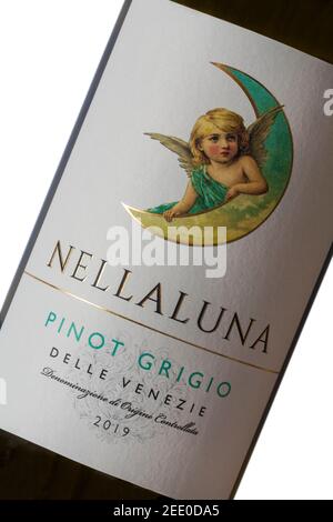 Etichetta sul Pinot Grigio Nellaluna bottiglia di vino bianco delle Venezie - vino italiano Foto Stock