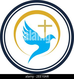 design del logo della linea artistica della chiesa cristiana, simboli cristiani. Illustrazione Vettoriale