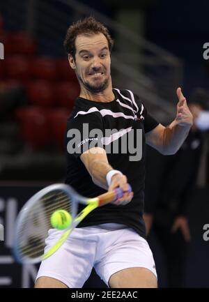 Sofia, Bulgaria - 10 novembre 2020: Richard Gasquet francese in azione contro Roberto Carballes Baena Spagna durante l'ATP 250 Sofia Open qualific Foto Stock