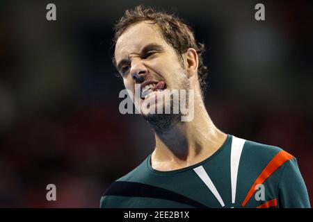 Sofia, Bulgaria - 12 novembre 2020: Richard Gasquet, francese, reagisce durante la sua partita di quarto-finale contro Salvatore Caruso, italiano, durante la Sofia Foto Stock