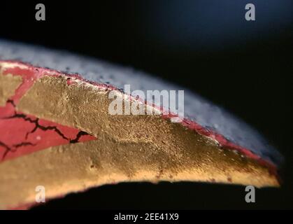 Una parte dipinta in modo decorativo di un fiore visto molto vicino tot la superficie Foto Stock