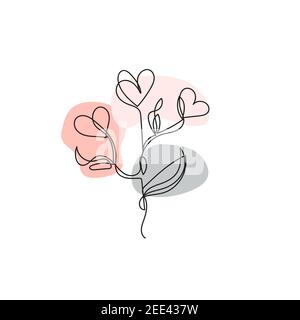 Disegno a linea continua. Una linea di fiori a forma di cuore. Arte lineare moderna su sfondo bianco Illustrazione Vettoriale