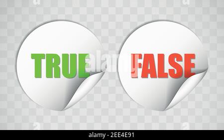 Note appiccicose con parole vere e false isolate su bianco Illustrazione Vettoriale