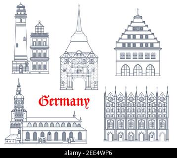 Germania edifici storici architettura e cattedrali di Meclemburgo Germania città Pomerania. Rostock, Greifswald e Stralsund rathaus Buildings, R. Illustrazione Vettoriale