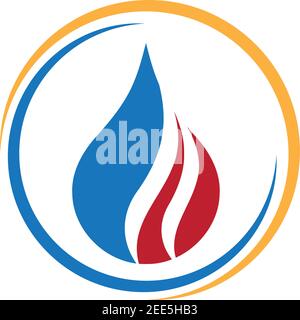 Acqua e fiamma, montatore, idraulico, logo, icona Illustrazione Vettoriale