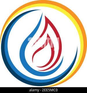 Acqua e fiamma, montatore, idraulico, logo, icona Illustrazione Vettoriale