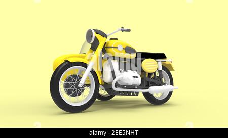 Rendering 3D di una motocicletta con una campata laterale gialla isolato sullo sfondo dello studio Foto Stock