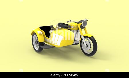 Rendering 3D di una motocicletta con una campata laterale gialla isolato sullo sfondo dello studio Foto Stock