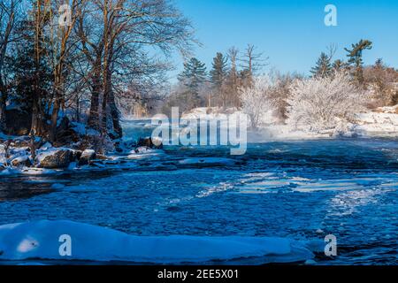 Burleigh Falls Conservation Area Otonabee River Lovesick Lake Peterborough County Ontario Canada in inverno Foto Stock