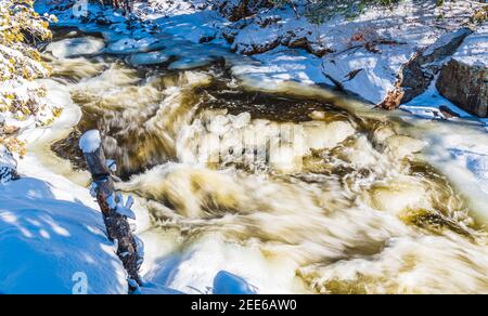 Marble Rapids Eels Creek Apsley Ontario Canada in inverno Foto Stock