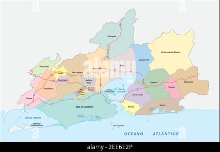Strada principale e mappa amministrativa della Grande Rio de Janeiro, Brasile Illustrazione Vettoriale