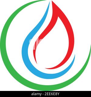 Acqua e fiamma, montatore, idraulico, logo, icona Illustrazione Vettoriale