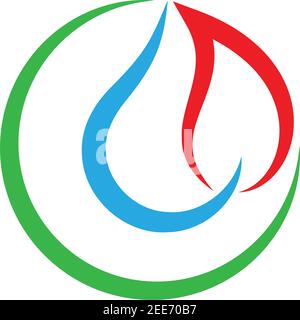 Acqua e fiamma, montatore, idraulico, logo, icona Illustrazione Vettoriale