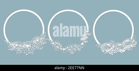 Crisantemi. Set dima per taglio laser e Plotter. Fiori, foglie per decorazione. Illustrazione vettoriale. Set adesivi fiori. Plotter e. Illustrazione Vettoriale