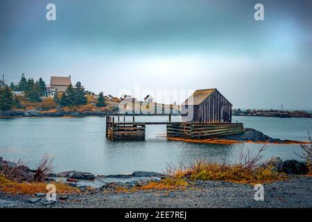 Pesca Shack in porto - temi Foto Stock