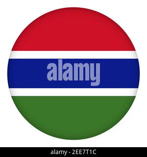 Bandiera di Gambia icona rotonda, badge o pulsante. Simbolo nazionale gambiano. Disegno modello, illustrazione vettoriale. Illustrazione Vettoriale