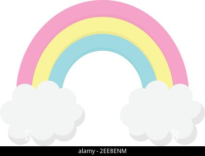 Icona grafica dell'illustrazione vettoriale dell'arcobaleno carino. Arcobaleno con nuvole isolate su sfondo bianco. Illustrazione Vettoriale