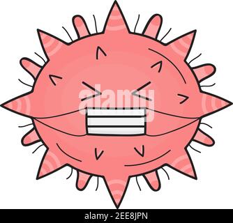 Cute virus organismo vettore illustrazione. I batteri di infezione di malattia disegnati a mano delineano il carattere rosa. Isolato. Illustrazione Vettoriale