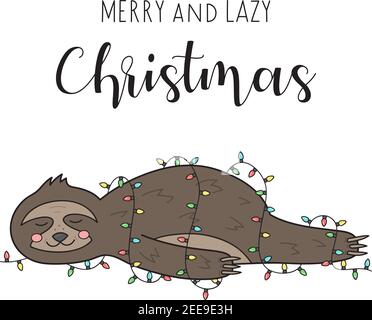 Allegro e pigro Natale sloth illustrazione vettoriale Illustrazione Vettoriale