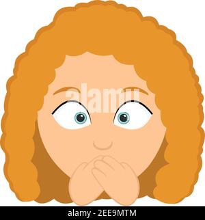 Illustrazione di un'emoticon vettoriale della testa di una donna con la bocca coperta dalle mani Illustrazione Vettoriale