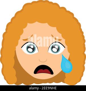 Illustrazione di emoticon vettoriale della testa di una ragazza con un'espressione triste e una lacerazione che cade dall'occhio Illustrazione Vettoriale