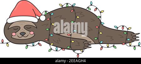 Carino natale pigro sloth vettore disegno a mano Illustrazione Vettoriale