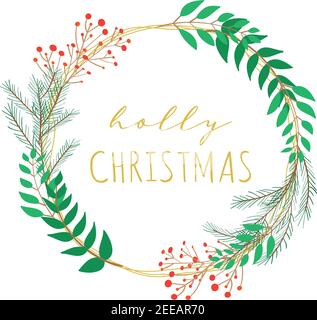 Holly Natale floreale corona vettore cornice rotonda Illustrazione Vettoriale