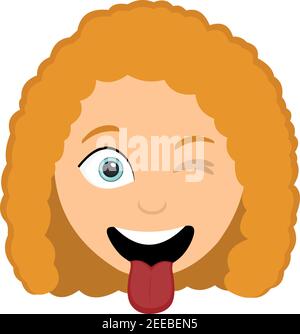 Vettore emoticon illustrazione della testa di una donna con un'espressione divertente, con la lingua fuori e con un wink in uno dei suoi occhi Illustrazione Vettoriale